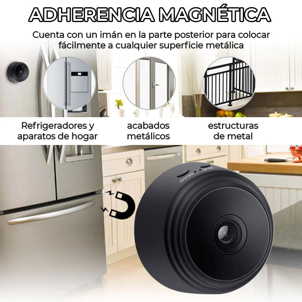 Mini cámara WiFi — alerta movimiento en app celular
