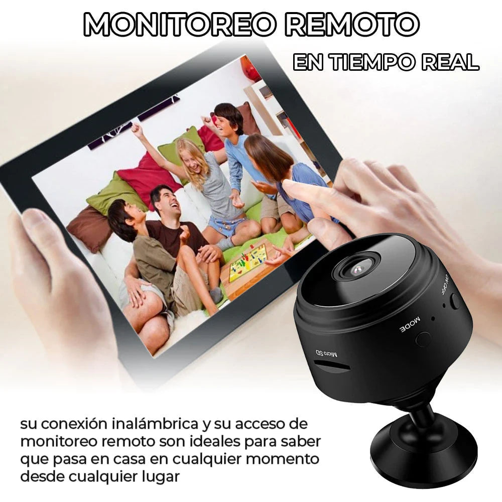 Mini cámara — kit completo con soporte y cable de carga