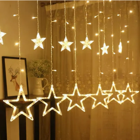 Cascada navideña 12 LED estrellas y copos de nieve