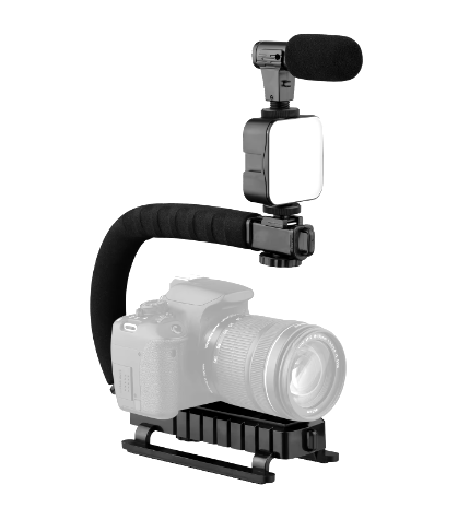 Kit estabilizador con soporte luz LED y micrófono para video