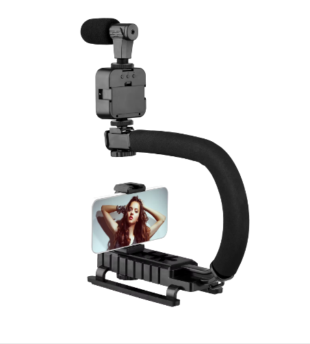 Kit estabilizador con soporte luz LED y micrófono para video