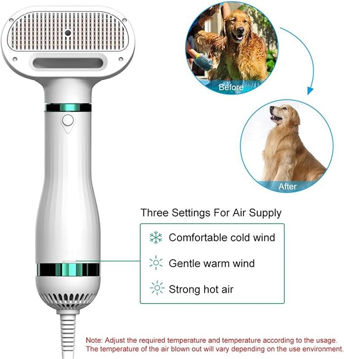 Cepillo y Secador de Mascotas 2 en 1 | 300W con Peine de Acero