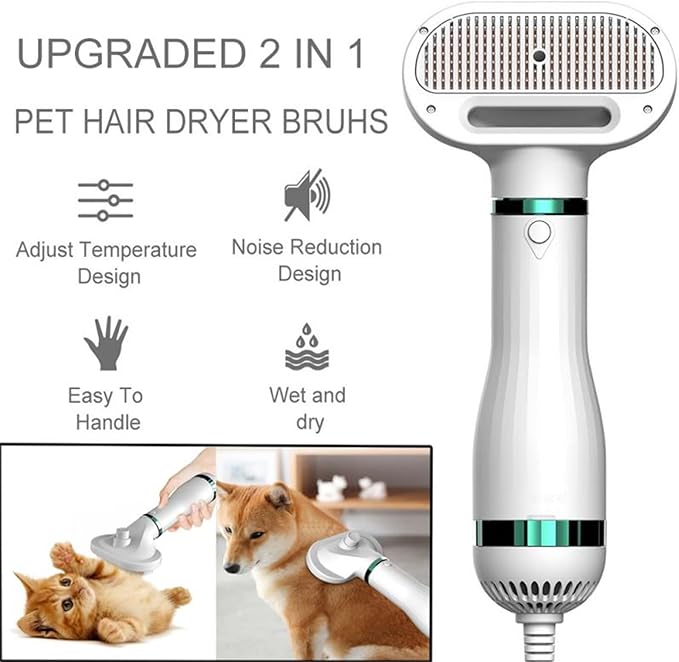 Cepillo y Secador de Mascotas 2 en 1 | 300W con Peine de Acero
