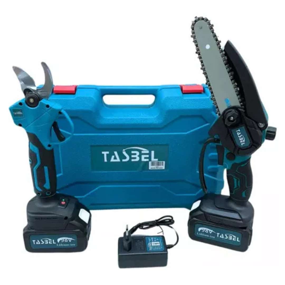 Kit jardinería tijera motosierra y telescopio inalámbrico 36V