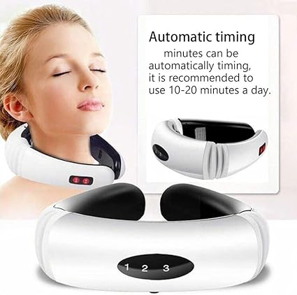 Masajeador cervical recargable — detalle electrodos acero