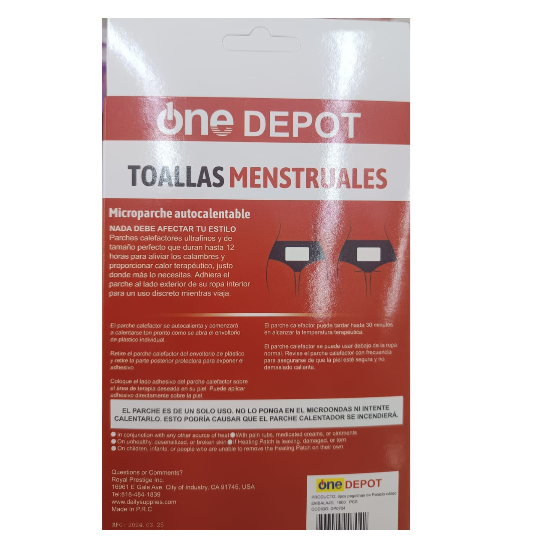 Parche calor cólicos menstruales discreto y adhesivo