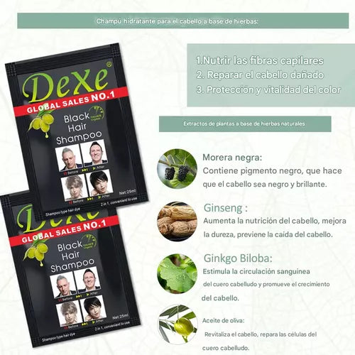 Dexe shampoo cubre canas — resultado cabello oscuro natural