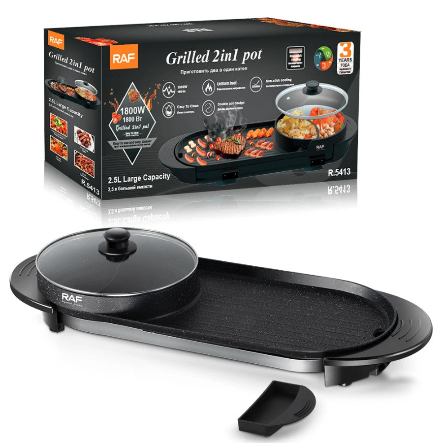 Olla 2 en 1 a la Parrilla RAF multifuncional sin humo 1800W