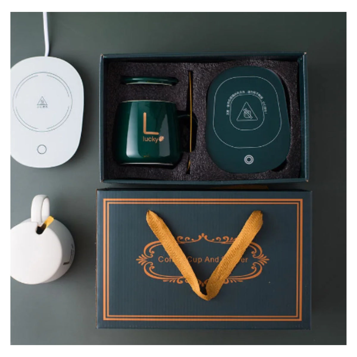 Set taza calentadora USB antideslizante para café y té