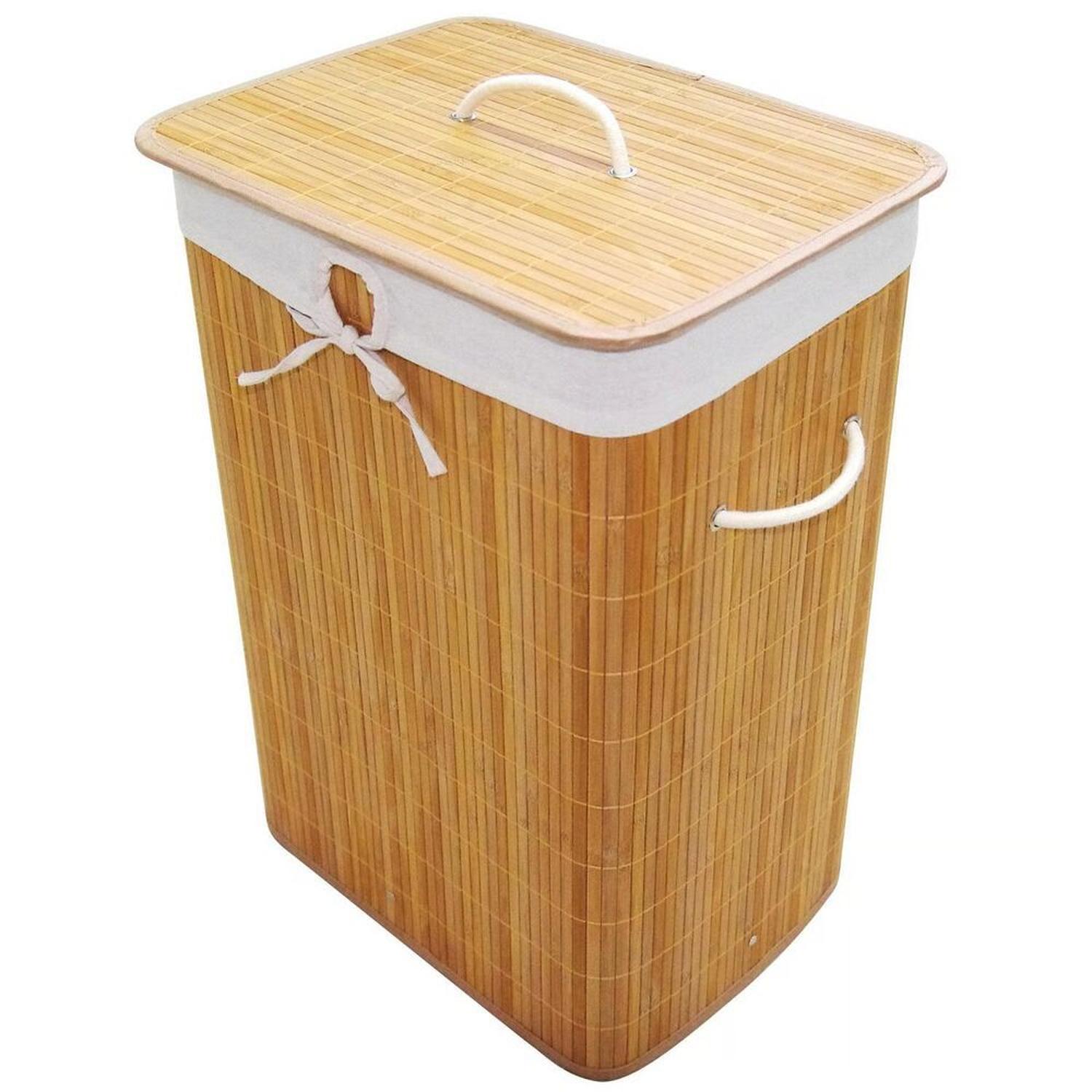 Canasto ropa bambú natural rectangular 70L organizador