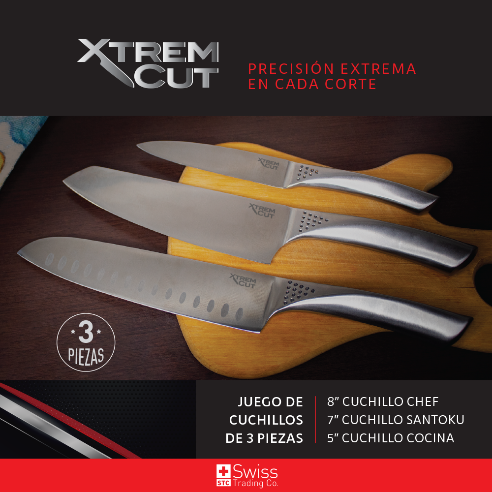 Xtrem Cut Set 3 Cuchillos Acero Inox