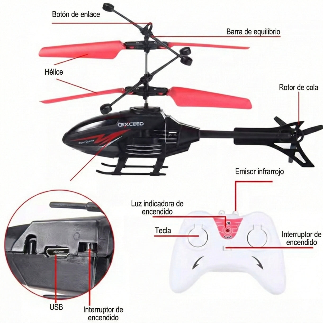 Helicóptero Volador Inducción Control