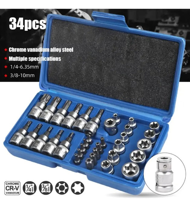 Juego Dados Hembra Macho 34 Piezas 3/8