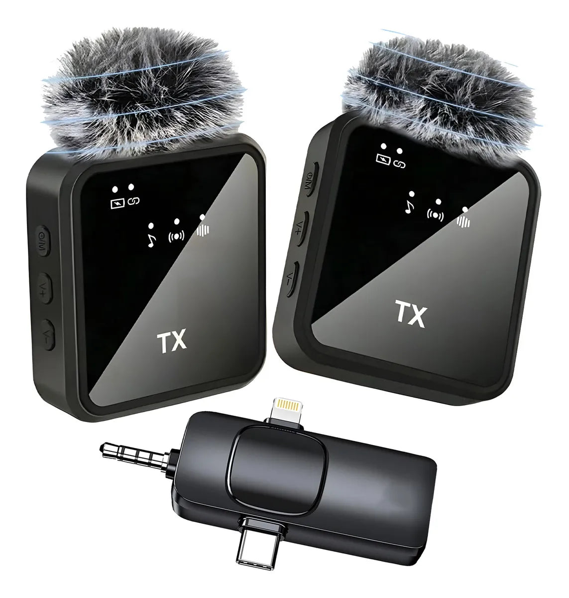 Pack 2 micrófonos inalámbricos 3 en 1 con receptor Tipo C