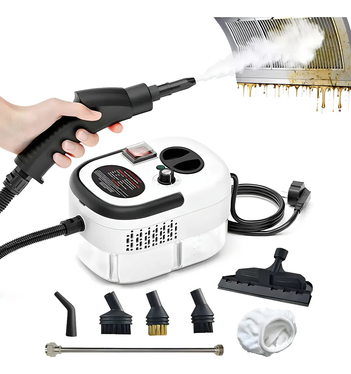 Limpiador a vapor portátil 2500W — vista principal con accesorios