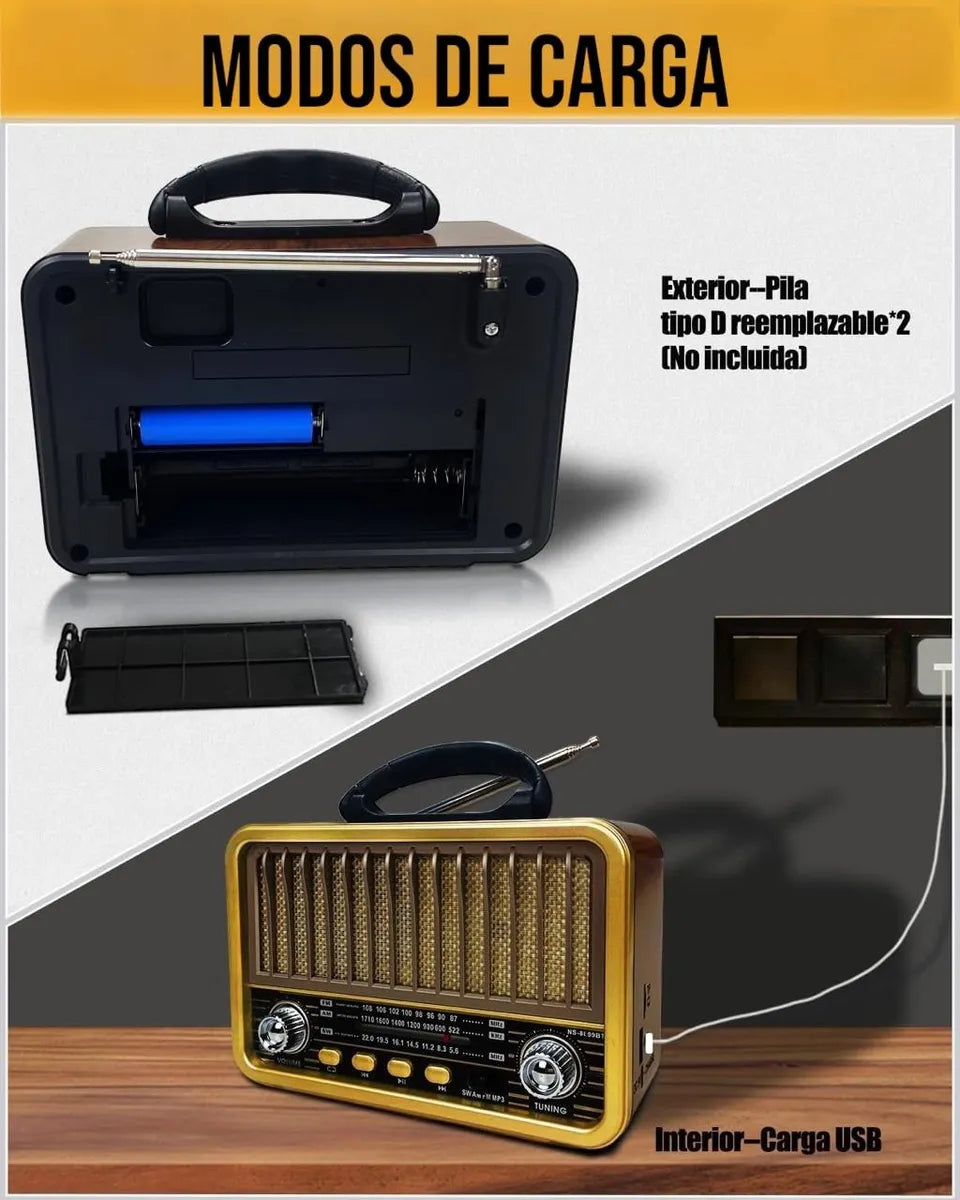 Radio portatil bt recargable y pilas