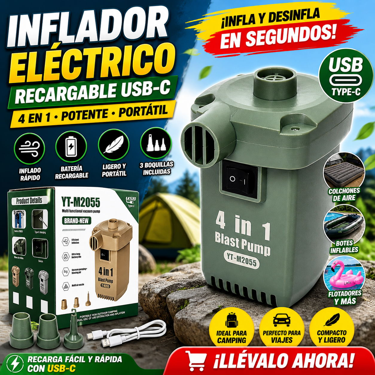 Inflador Eléctrico Recargable Usb-c