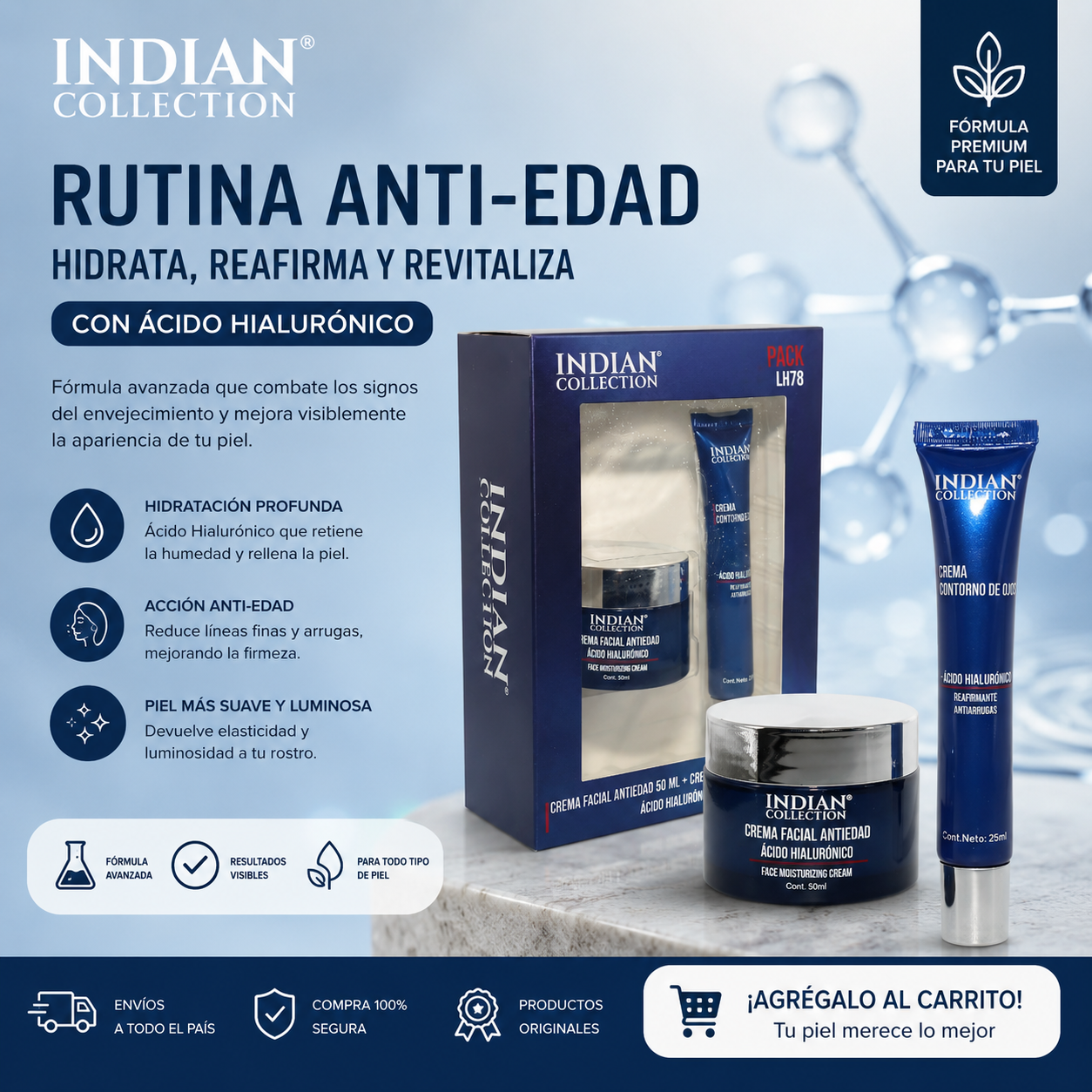 KIT  CREMAS CON ACIDO HIALURONICO HOMBRE