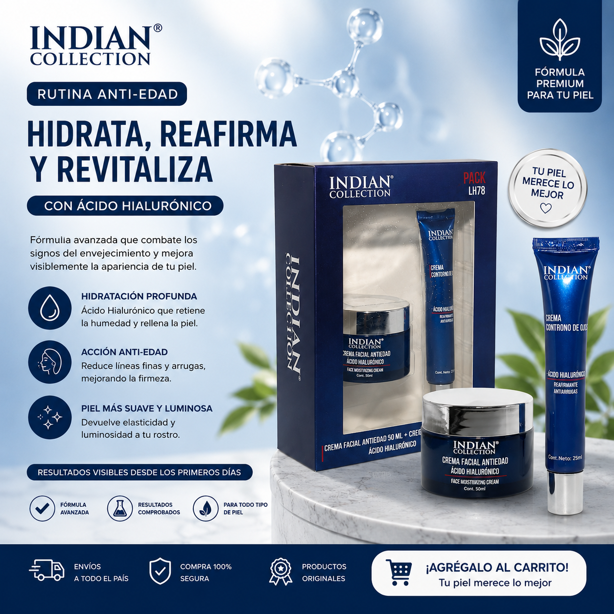 KIT  CREMAS CON ACIDO HIALURONICO HOMBRE