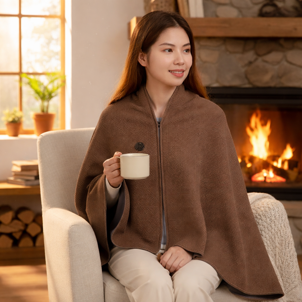 Manta térmica eléctrica USB tipo poncho para invierno