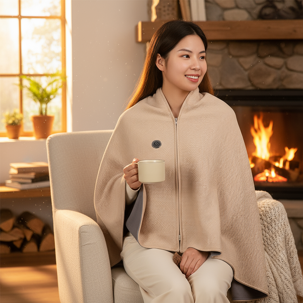 Manta térmica eléctrica USB tipo poncho para invierno