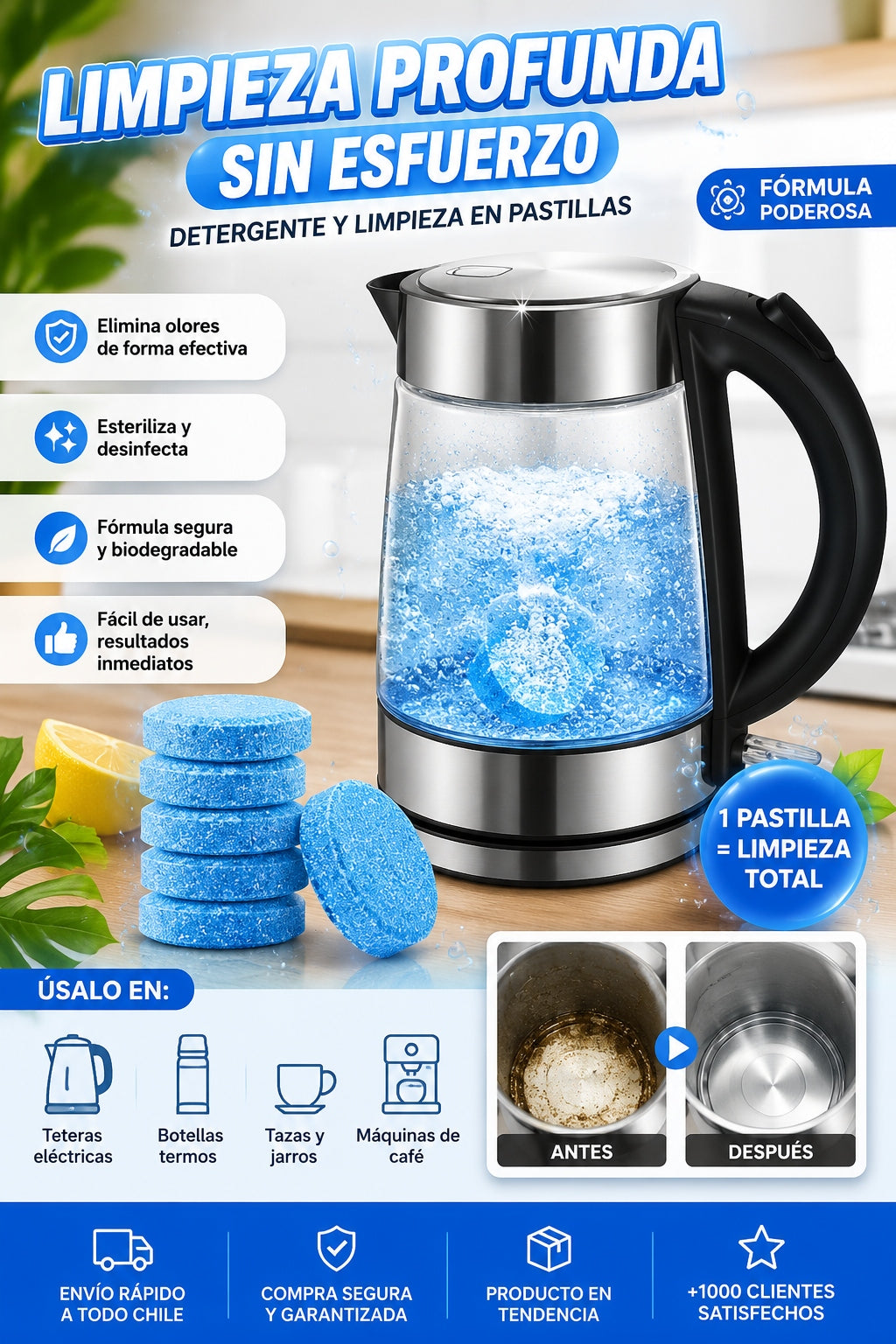 Pastillas anti-sarro hervidor limpieza profunda