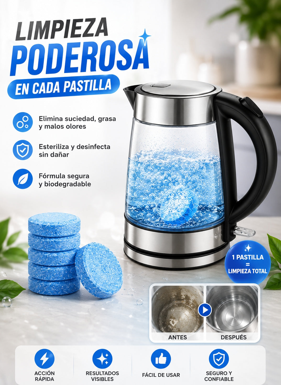 Descalcificador hervidor pastillas elimina sarro y cal